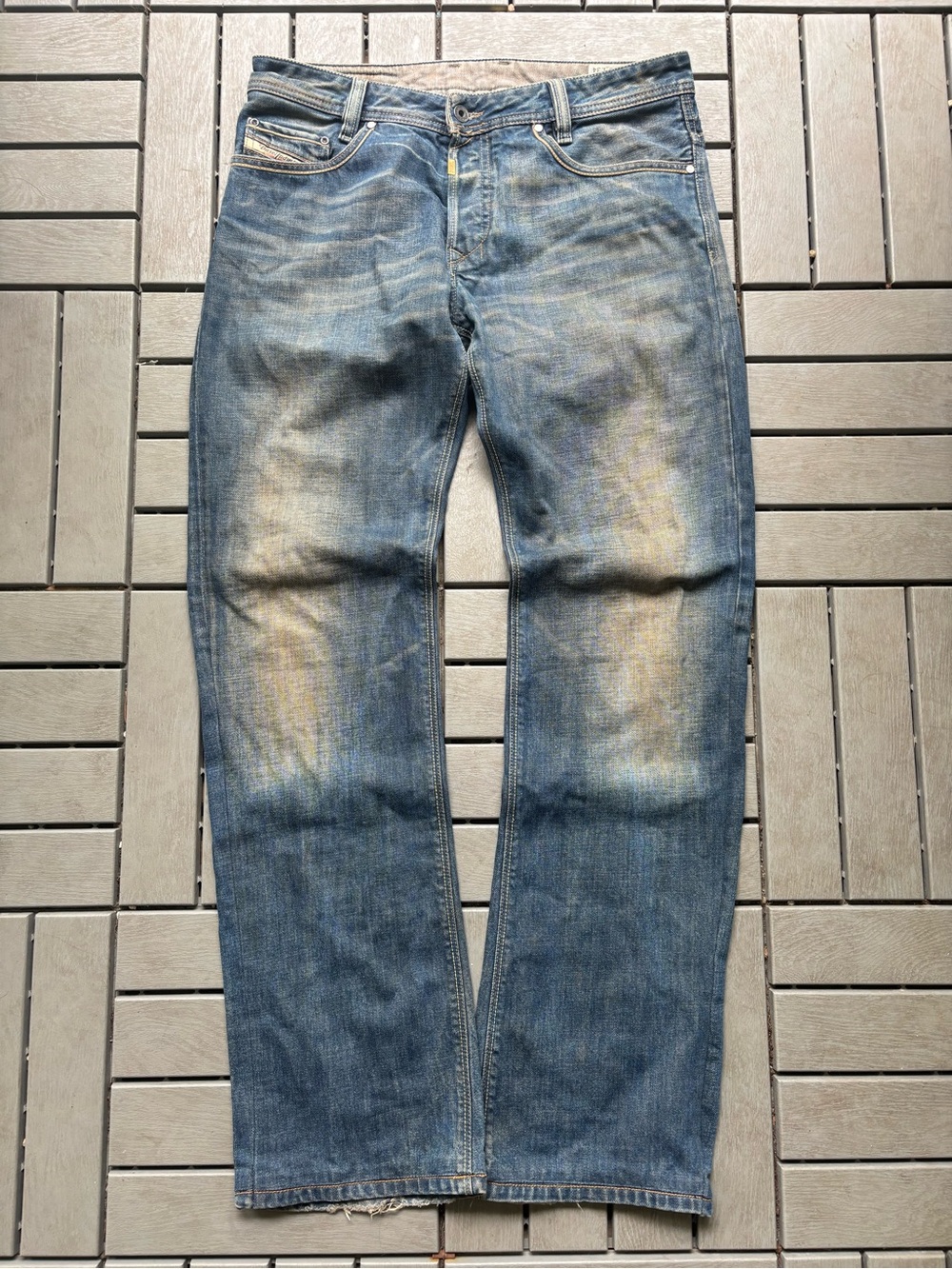 Vintage Diesel Made in Italy Koffha Leather Patch Dark blue Wash Baggy jeans